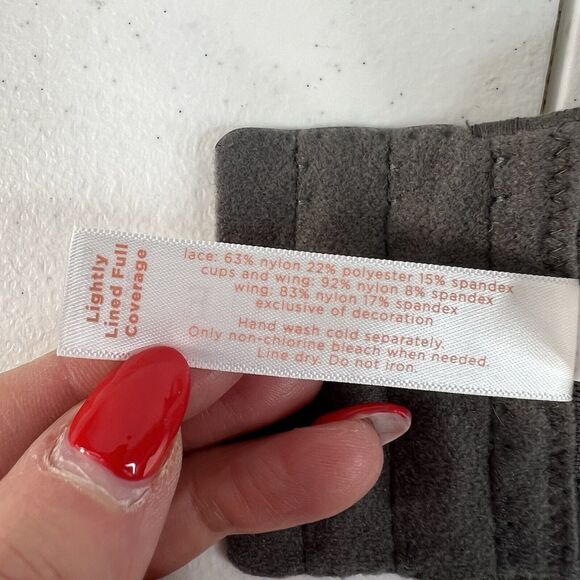 Cacique 42DD Smooth Lightly Lined Full Coverage Bra With Lace Gray Pink Bow - Picture 14 of 16